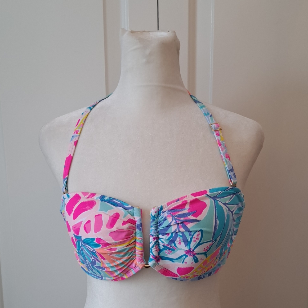 NWOT Lilly Pulitzer Womens Jessa Preppy Tropical Print Bandeau Bikini‎ Top 10